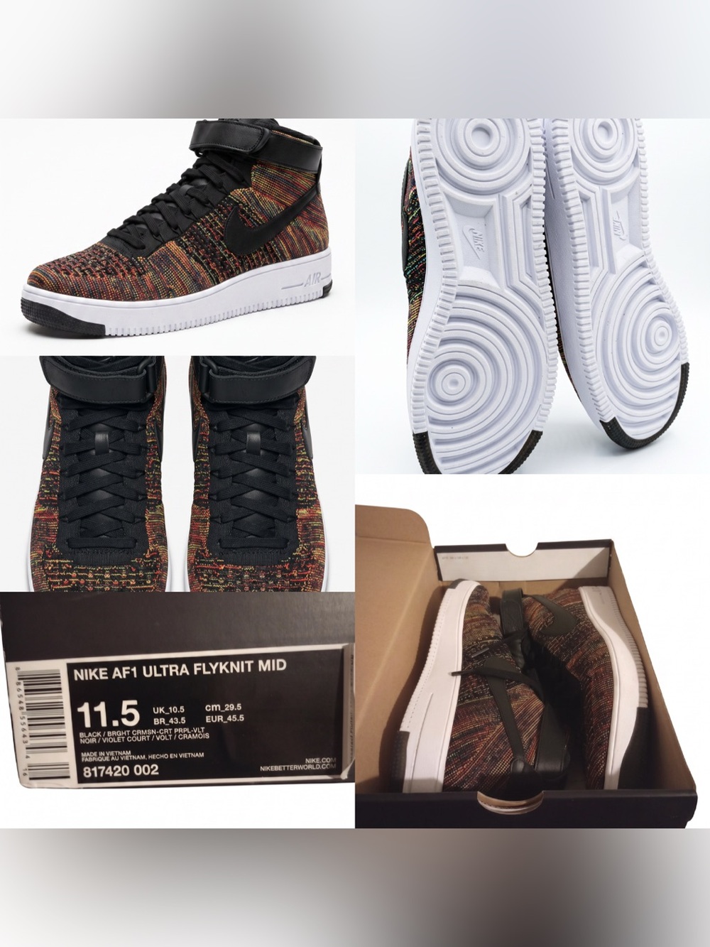 Nike Air Force 1 Ultra Flyknit Mid Multicolor Black Men’s Size 11.5